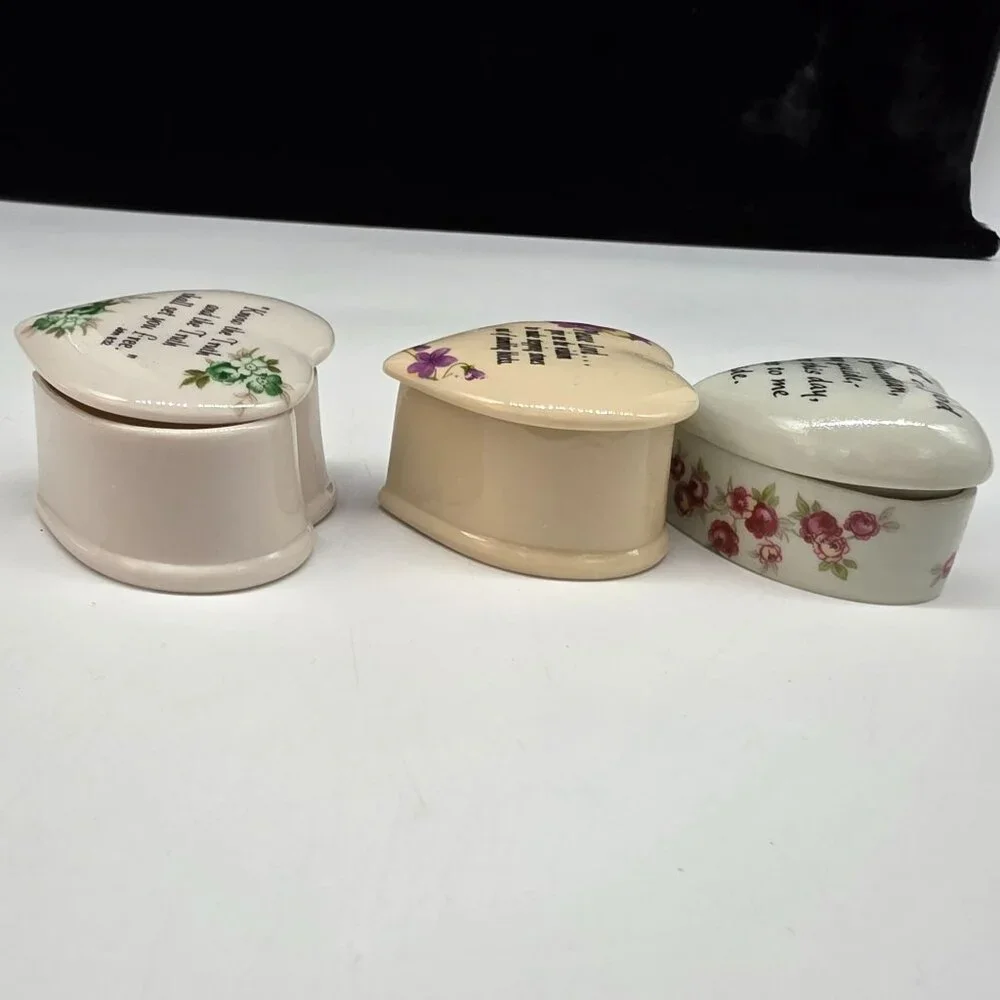 Heart Shaped Ceramic Keepsake Boxes With Inspirational Quotes & Floral Designs
